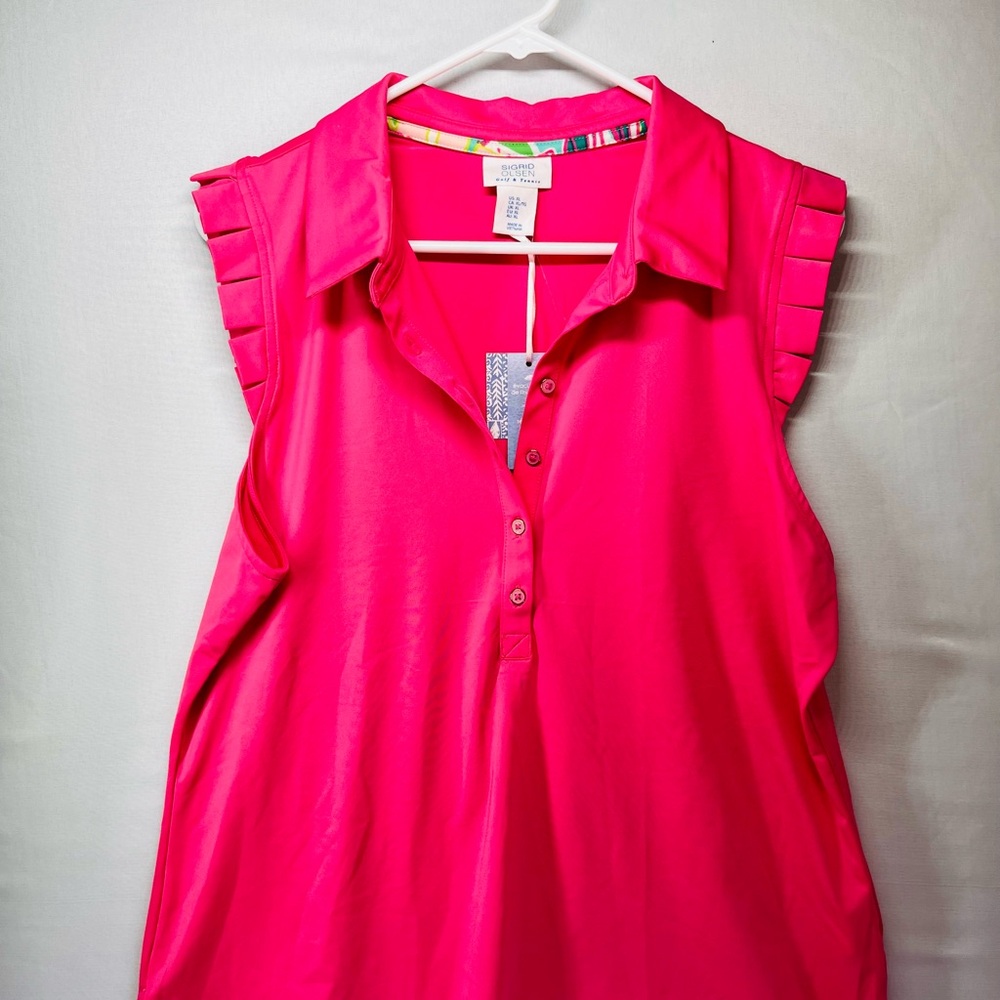 Sigrid Olsen Pink Sleeveless Notched Collar Top